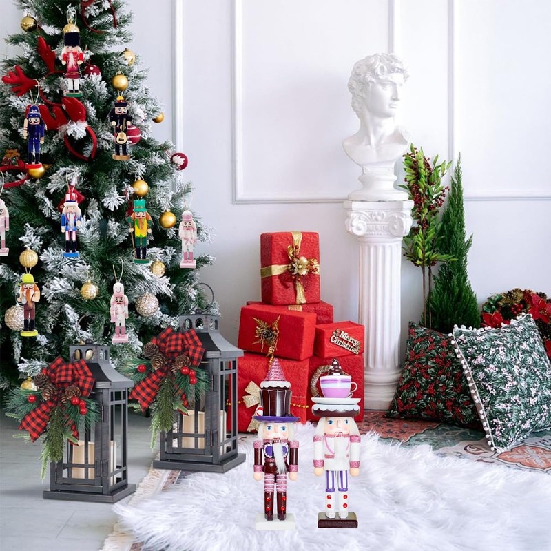 5pcs 12cm Small Wooden Nutcracker Soldier Christmas Nutcracker Figures Hanging