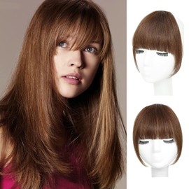 GHDXIWEYU 100% Human Hair Clip in Bangs,Women Fringe with Temples Curtain Flat Natural Curved French Faux Fake Light Brown Bangs