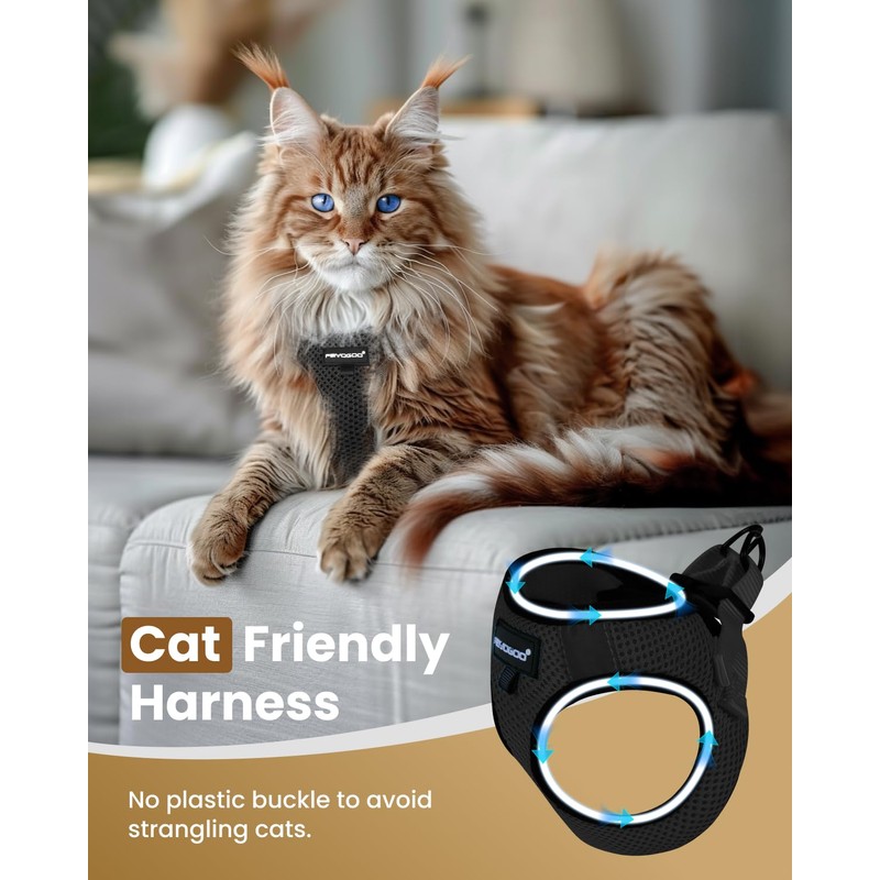 FAYOGOO Cat Harness and Lead Set, Walking Escape Proof, Adjustable