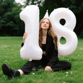 40 Inch White Number 18 Digital Balloon,Jumbo Mylar Foil Helium Balloon for 18 Balloons for Birthday Party,Wedding Anniversary Party Decorations