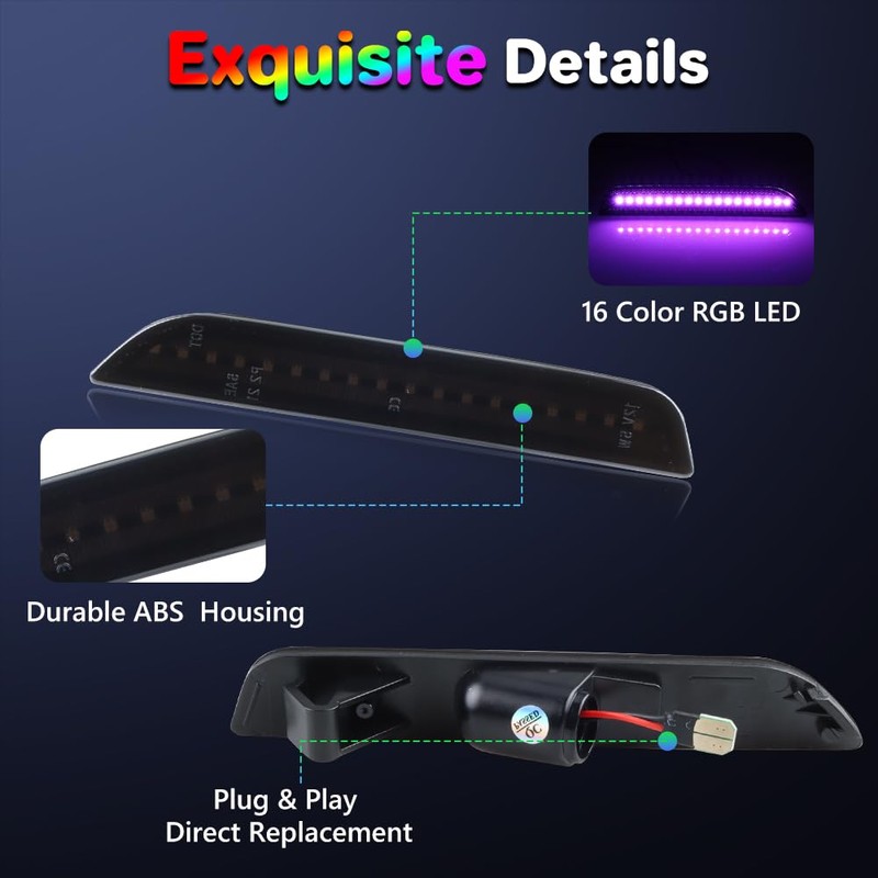 ATROVI RGB LED Side Marker Lights Compatible with Fo-rd Mus-tang