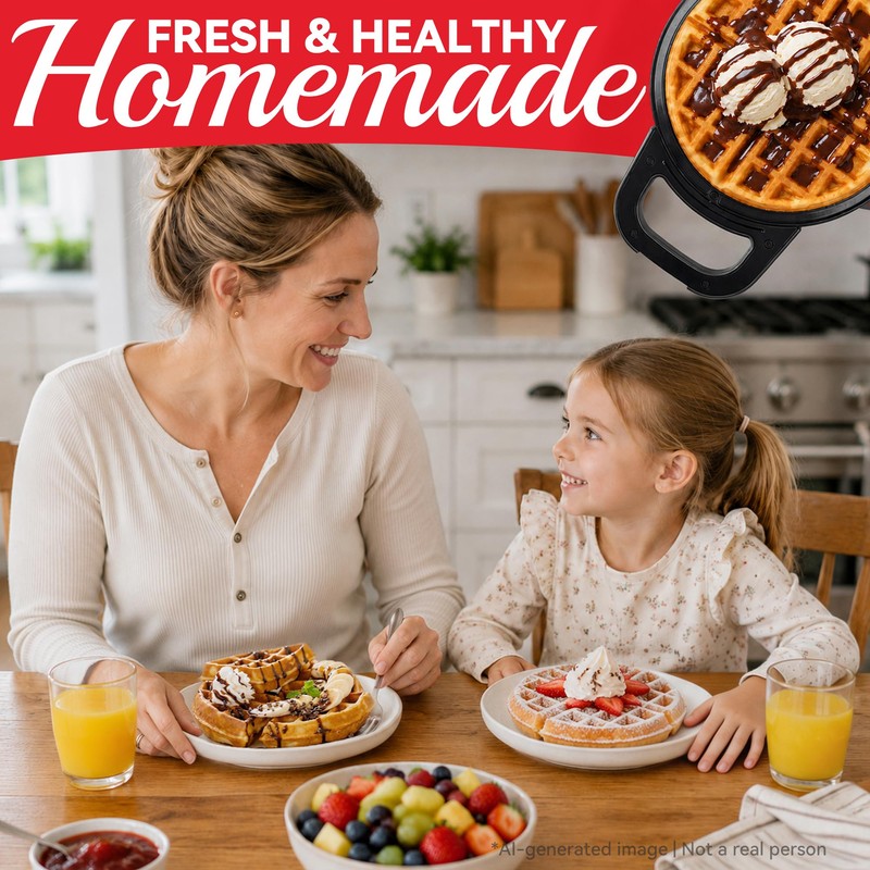 SugarWhisk 6-Inch Belgian Waffle Maker, 180° Flip Waffle Iron with