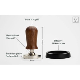 VIENESSO Professional Barista tamper set - pressure regulating with contact pressure of approx. 14 kg thanks to integrated spring – coffee stamp made of stainless steel incl. Mat for optimal tampering.