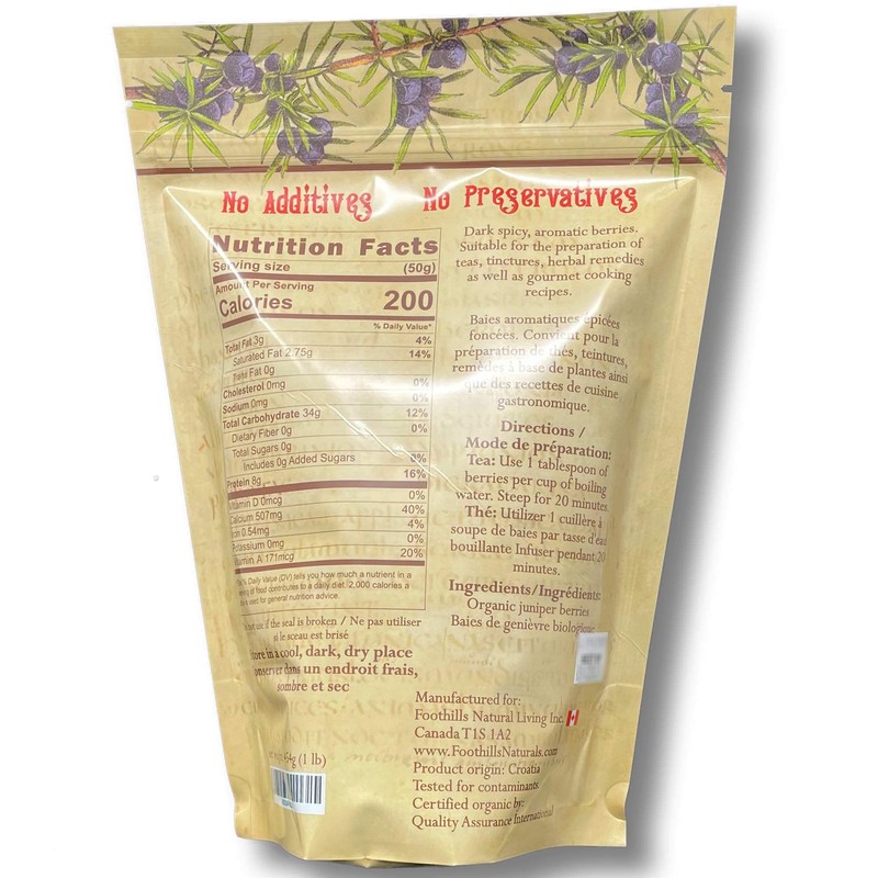 Foothills Naturals Organic Juniper Berries Whole - 454g / 1