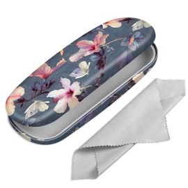 Fintie Hard Case Glasses Case - Portable Hard Case Glasses Case with Glasses Cleaning Cloth - Case for Glasses and Sunglasses, Blooming Hibiscus