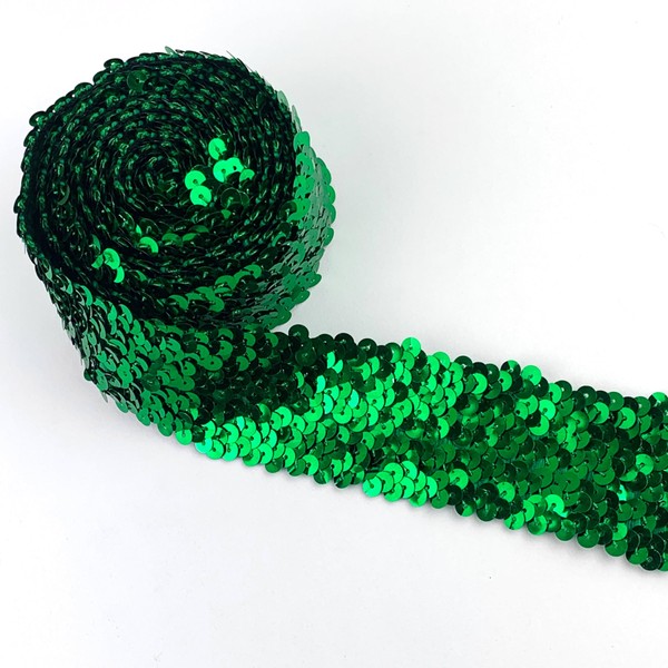 Heyiwell 3Yards Elastic Sequin Ribbon Trim 5-Row Green Glitter Elastic