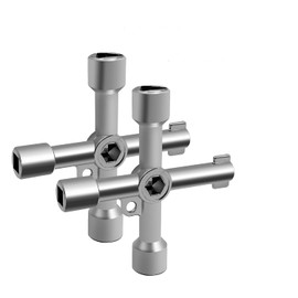 Llave de Utilidad Multifuncional de 4 Vías, Llave Cruzada Universal 4 en 1 de Acero Inoxidable Triangular Cuadrada para Válvula de Medidor de Agua y Gas, Gabinete de Ascensor (Plateado)