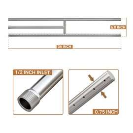 Onlyfire Stainless Steel Fireplace H-Burner for Natural Gas & Propane Fire Pit and Fireplace, 36 x 6 Inch Rectangular DIY Firepit H Burner for Indoor and Outdoor, BTU Max 175,000