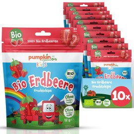 Pumpkin Organics gefriergetrocknete Bio Erdbeere Fruchtchips (10er Pack) aus 100% Bio Zutaten - Kindersnack (3+ Jahre) ohne Zuckerzusatz und im praktischen wiederverschließbaren Beutel (10x12g)