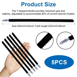 Set of 5 Jigsaw Blades 250 mm T225B, Jigsaw Blade Long, Extra Long T-Shank Jigsaw Blades Long Made of High Carbon Steel for Wood, Plastic and Metal, Universal Shaft