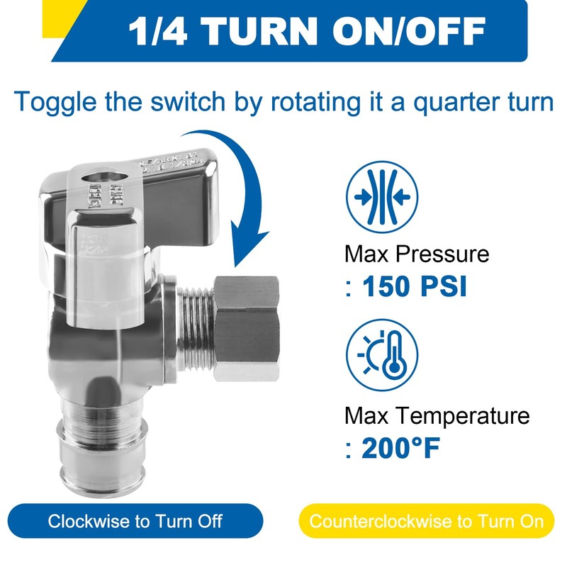 1/4 Turn Angle Stop Valve, 1/2" Expansion Pex F1960 X
