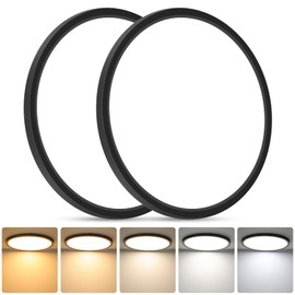 Brightever Black LED Flush Mount Ceiling Light, 24W 3200LM 5CCT Dimmable LED Ceiling Light Fixture, 2700K/3000K/4000K/5000K/6500K, 12 Inch Ultra Thin Ceiling Lamp for Bedroom, Dining Room, 2 Packs