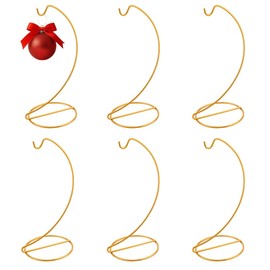 DELORIGIN 6pcs Ornament Display Stand Hanger Holder Glass Globe Iron Wire Stand Hanging Hook Rack for Christmas Lanterns Hanging Air Plant Terrarium Witch Ball Decor DIY Art Craft Display(Golden)
