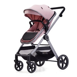 Lortsybab 2 in 1 Baby Stroller, Newborn Infant Toddler Convertible Bassinet Pram Stroller for 0-36 Months Old Babies (Pink)