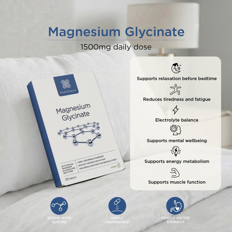 Healthspan Magnesium Glycinate 1500mg | Unwind at Bedtime | Reduces