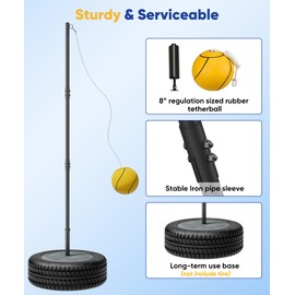 Ansionsol Tetherball Sets with Ball & Rope for Outdoor Backyard, Heavy Duty Detachable Portable Tetherball Set with Iron Sleeve, DIY Tetherball Equipment Kit for Dogs/Kids/Adults(No Base Included