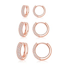 Zolkamery Hoop Earrings Silver Women's Earrings, 3 Pairs 925 Sterling Silver Hoop Earrings Set with AAAAA Zirconia, Small Unisex Sleeping Hoop Earrings, Silver Hoop Earrings Set in 9, 11, 13 mm,