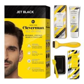 CLEVERMAN Jet Black Hair & Beard Dye for Men, All-in-One Reusable Kit - Permanent, Ammonia-Free, Professional-Quality and Natural-Looking Gray Coverage for Hair, Beard & Mustache