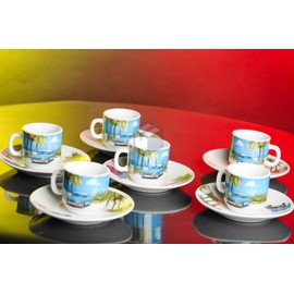 Cuban Expresso Cup Set Juego De Tazas De CafeClassic Car Carro Antiguo Clasico. 6 Cups, 6 Saucers. 12 Pieces.