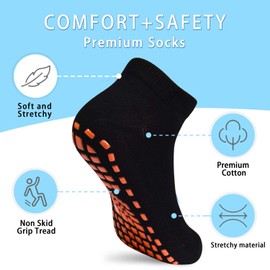 GRPSKCOS Non Slip Kids Socks- 6 Pairs Trampoline Anti-Skid Socks Sticky Grips Indoor Breathable Socks for Boys Girls Kids (02 Black*3+Navy*3, 2-5 Years)