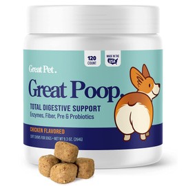 Great Poop Probiotics for Dogs - Fiber for Dogs Supplement with Dog Probiotics and Digestive Enzymes for a Healthy Gut, Firm Stool & Diarrhea Relief - Chicken Flavored Pet Soft Chews with Prebiotics