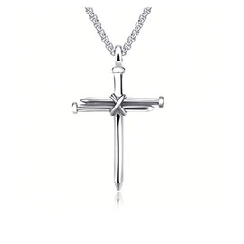 TiandeVintage Nail Cross Charm Pendant Necklace, Men's Chain Jewelry Polished - Silver