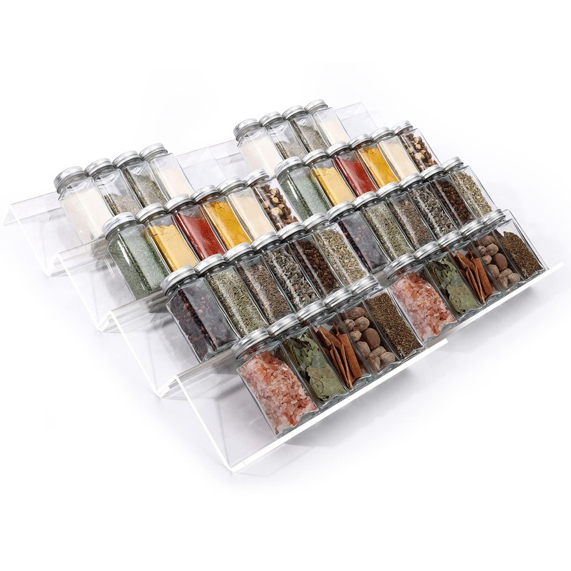 MIUKAA Clear Acrylic Spice Drawer Organizer, 4 Tier- 2 Set
