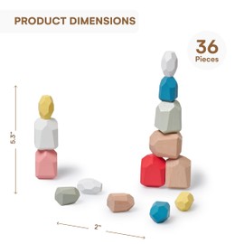 CHILDLIKE BEHAVIOR 36-Piece Wooden Stacking Rocks Game for Toddlers - Montessori Sensory Toy - Develops Motor Skills, Creativity, and Logical Thinking - Ideal Family Interactive Fun - Stacking Toys