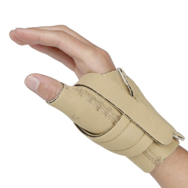 Comfort Cool Thumb CMC Restriction Splint. Beige Patented Thumb Brace Provides Support / Compression. Indications - Arthritis, Tendinitis, Dislocations, Sprains, Repetitive Use. Right Medium Plus.