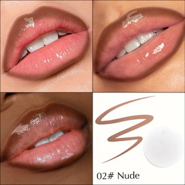 Wugbc Nude Lip Stain Peel Off & Lip Gloss Combo 2-in-1, Matte Lip Liner Stain Long Lasting Waterproof with Non-Stick Cup Nourishing Lip Gloss Set Easy to Use Highly Pigmented Color Lip Tint Makeup