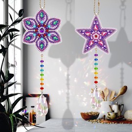OKUGAIYA Diamond Painting Set Hanging Pendant Craft 2 Pieces DIY Special Shaped Drill Crystal Light Window Wind Chimes Jewellery Kit Art Mosaic Decoration B