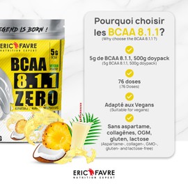 BCAA POUDRE 8.1.1 Zero - Amino Acids Vegan Muscle Building - Your Allies for Effective Training - Increased Performance - 500 g - French Lab Eric Favre (Blue Raspberry)