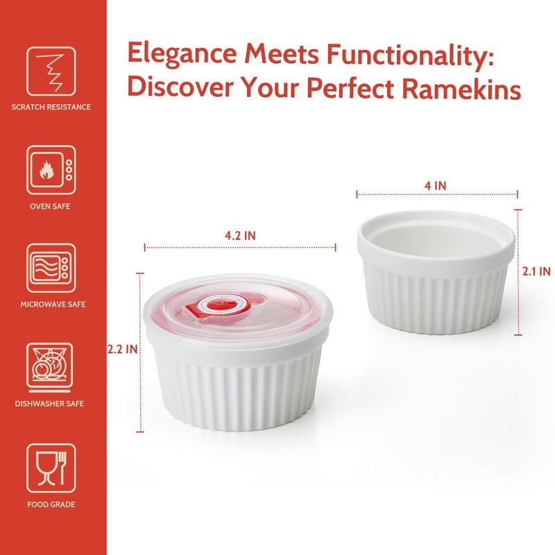 Sweese 8 oz Ramekins with Lid, Porcelain Creme Brulee Souffle