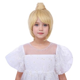 Edivd Kids Blonde Wig Short Blonde Wig with Bun for Cosplay Heat Resistant Synthetic Wig with Wig Cap