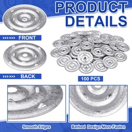 Shimeyao 100 Pcs 2-3/8" Roofing Insulation Barbed Plates Galvanized Metal Membrane Stress Plates Corrosion Resistant Fasteners for Roof System Attachment to Steel and Wood Roof Decks