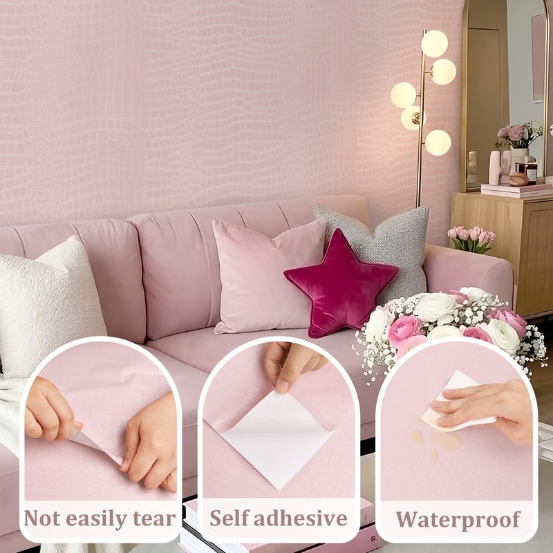 Fititem Pink Wallpaper Peel and Stick Crocodile Wallpaper 3D 78.7”×17.3”