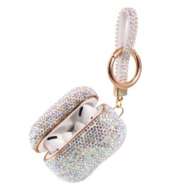 Sparkly Diamond AirPods Pro 1&2 Generation Case with Keychain, Shockproof Protective Premium Bling Rhinestone Cover Skin for AirPods Charging Case (AB white keychain)