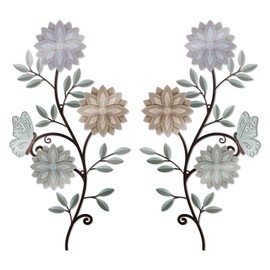 Zzbakress 2 Pieces Metal Flowers Wall Decorations Floral Rustic Leaves Wall Art Metal Art Wall Decor Vintage Hanging Wall Art for Home Living Room Bedroom Bathroom (Elegant)
