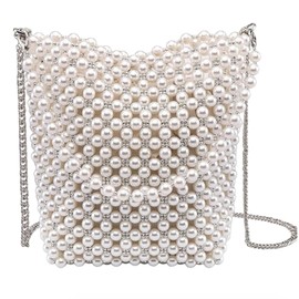 JOPOYOCO Women's Pearl Purse, Pearl Purse Pearl Bag, Pearl Clutch Purse Handbags Crossbody Bag for Women and Girls Wedding Bridal Evening Clutch Handbag for Parties Prom, wool white