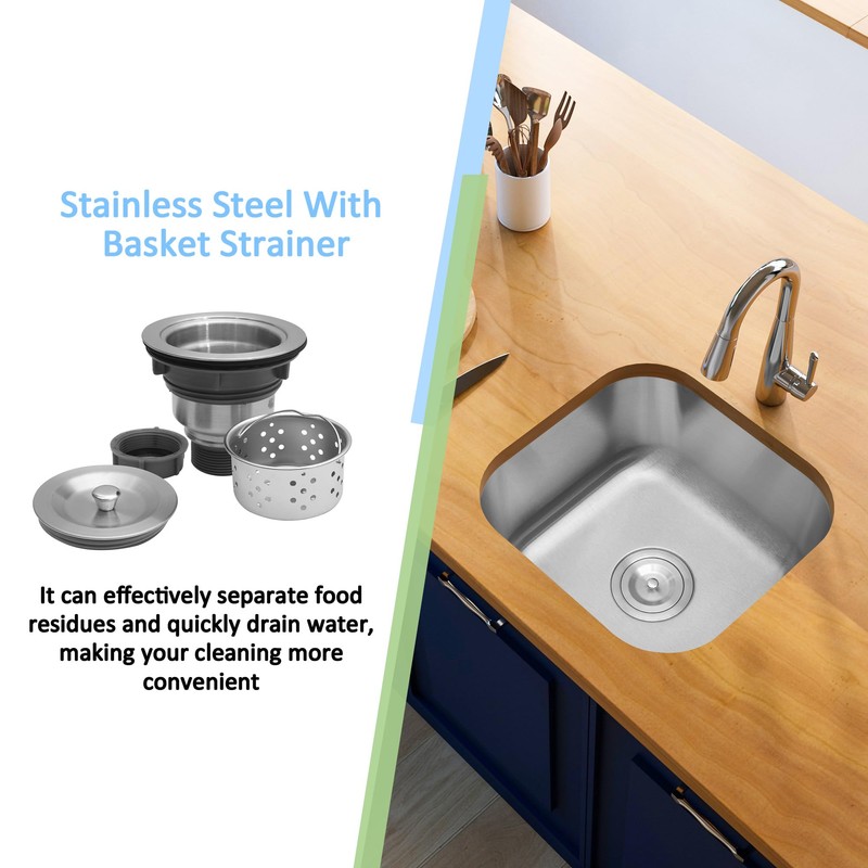 MONSINTA Bar Sink, 16" x 15" x 8" Undermount Kitchen