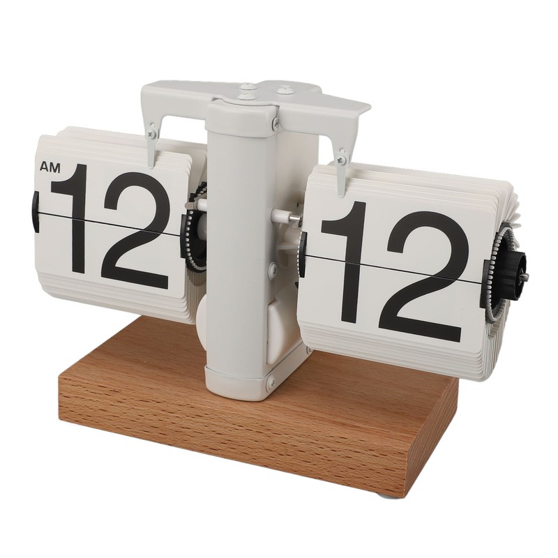 Flip Desk Clock Auto Mechanical Flip 12H AM PM Wood