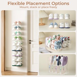 Fzooua 4 Pack Clear Acrylic Kids Shoe Rack for Closet Organizers and Storaget, Baby Shoe Storage Small Shoe Rack 4 Sections Kids Shoe Organizer Stackable,Desk File Sorter Book Purse Organizer