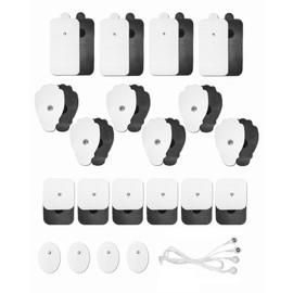 20 Pack TENS Unit Electrode Pads + Wire Combination Set. Reusable Premium Hydrogel Self-Adhesive Replacement Pads, Compatible with TENS 7000, AUVON, Belifu, AVCOO, Neocarbon, Nicwell, (White)