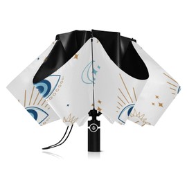 Kigai 46in Magic Evil Eye Travel Umbrella, Lightweight Folding Umbrellas, Outdoor UV Protection & Waterproof Dual-Use Automatic Opening and Closing Portable Umbrella for Men, Women