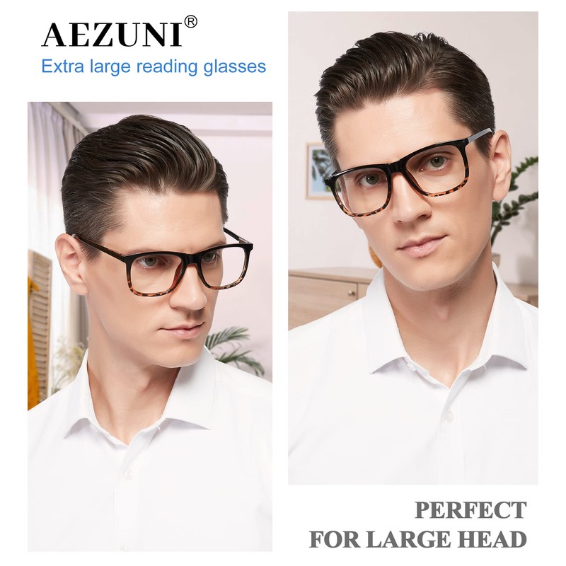 AEZUNI Extra Large Reading Glasses 4.00 Oversized Square Men Readers