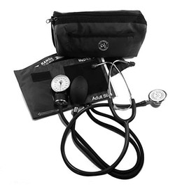 EMI # 305 Black Aneroid Sphygmomanometer Manual Blood Pressure Monitor and Dual Head Stethoscope Kit Set