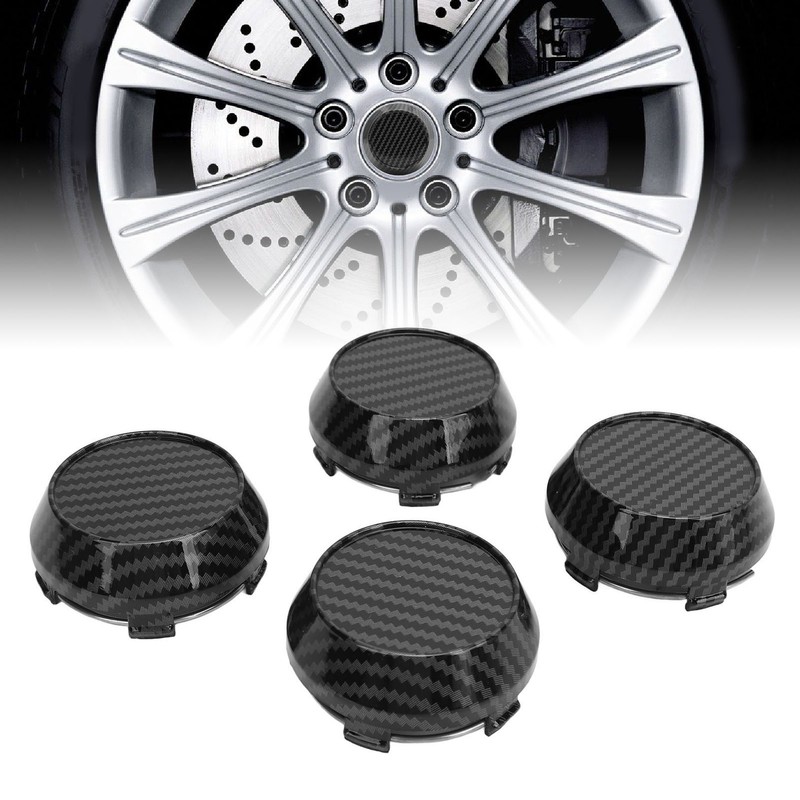 4 Pcs 60mm Wheel Center Caps Carbon Fiber Style Tyre