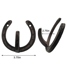 LWJWCDS 4-Piece Cast Iron Western Vintage Single Horseshoe Hooks - Vintage Horse Shaped Coat Rack - Can Hang Jackets, Backpacks, Keys and Wallets（Dark Brown）