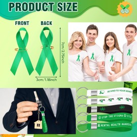 JellyArch 338 Pcs Mental Health Awareness Items Include Stickers, Rubber Wristbands, Bracelet, Key Chains, Green Ribbon Pins, Star Stress Ball for Adults Teens Mental Health Awareness Month Gifts