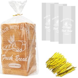 Bread Loaf Packing Bags with Ties, Printed Large Bakery Homemade Bread Plastic Bags, 8” x 4” x 18”,40 Pack, Printed Container Reusable Adjustable